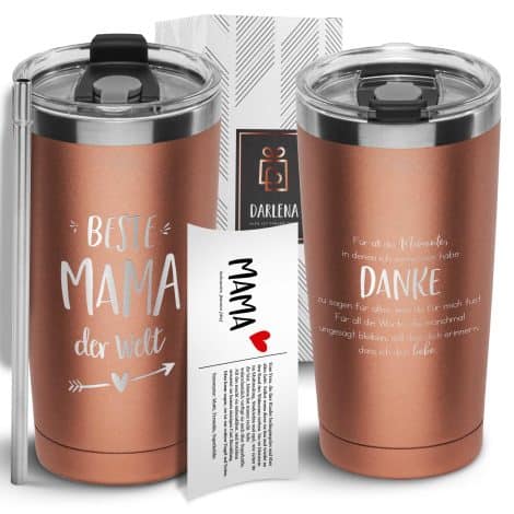 Darlena Thermobecher für die beste Mama (Danke) | Geschenk für Mama’s Geburtstag, Muttertag oder Weihnachten | Kaffee für unterwegs | 500 ml