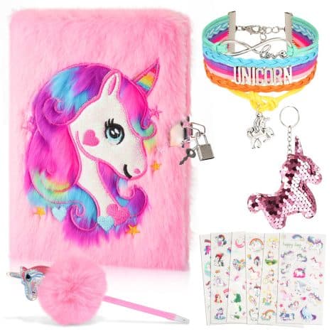 Hitoyz Mädchen-Tagebuch mit Schloss, Einhorn-Design – perfekt für Weihnachtsgeschenke. Inklusive Gelschreiber, Schlüsselanhänger, Armband, Sticker und Spielzeug für Mädchen von 3-14 Jahren.