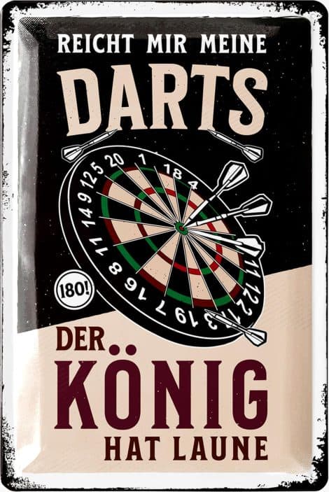 Darts Schild DER KÖNIG HAT LAUNE – Nostalgisches Blechschild für Bar oder Partykeller – Witziges Geschenk!