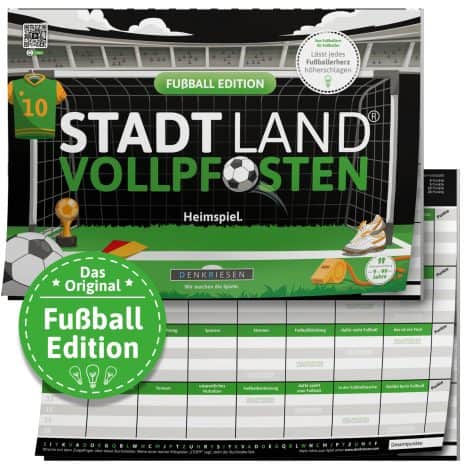 DENKRIESEN – Stadt Land Vollidioten® – Fußballversion – Zuhause spielen. | Notizblock | Geschenk zum Geburtstag | Familienspiel | Stadt Land Fluss