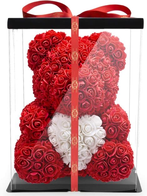 Rosen Bär Blumenbär, Geburtstags- oder Jahrestagsgeschenk für Frauen, Freundin oder Hochzeitstagsgeschenk, teddybärähnlicher Rosenstrauß.