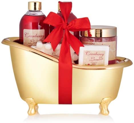 BRUBAKER Kosmetik Bad- und Dusch Set Cranberry Love – 6 Geschenkartikel in luxuriöser Gold-Verpackung.