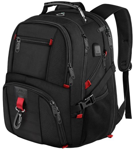 Herren Laptop-Rucksack, wasserdichter Arbeits- und Reiserucksack mit USB-Ladeanschluss für 18-Zoll-Laptops, Schwarz. Perfekt als Geschenk für Männer und Frauen auf Reisen.