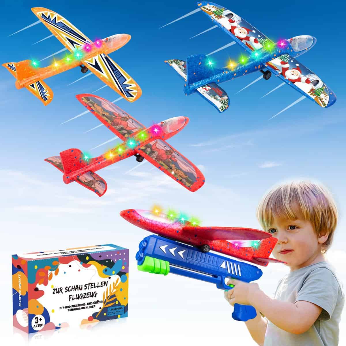 Flugzeug Spielzeug Styroporflieger 3 4 5 6 7 8 9 10+ Jahre Jungen Mädchen Styropor 3er-Pack DIY-Sticker für Kinder ab 4 Jahre Junge Interaktive Spiele für Draußen