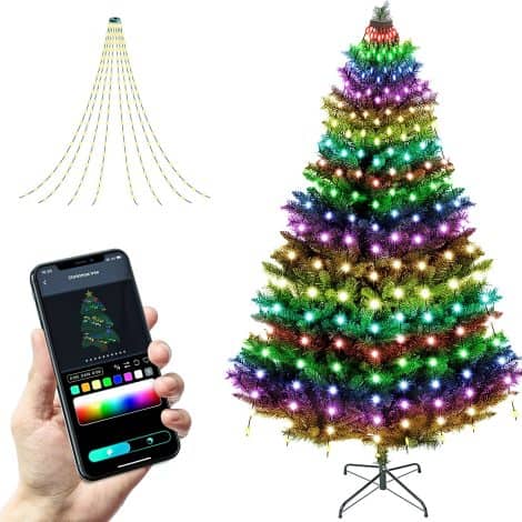 LED Lichterkette mit App, flexibel für Innen- und Außendekoration von Weihnachtsbaum und -schmuck.