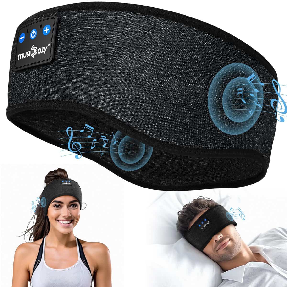 MUSICOZY Schlafkopfhörer Bluetooth, V5.4 Schlaf Kopfhörer Stirnband Sport-Kopfhörer Headband Kopfhörer Schlafen mit Spielzeit 14+STD/HiFi Stereo Geschenk für Seitenschläfer/Männer/Frauen/Vater/Mutter