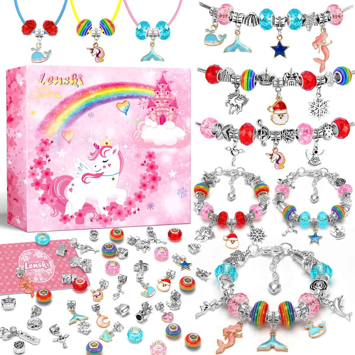 Lenski Geschenke für Mädchen, Schmuck Basteln Mädchen Weihnachtsgeschenke for Kinder Mädchen Spielzeug ab 4 6 Jahre Basteln Mädchen 8 Jahre Bastelset Kinder ab 6 Jahre, Armbänder Selber Machen Kinder