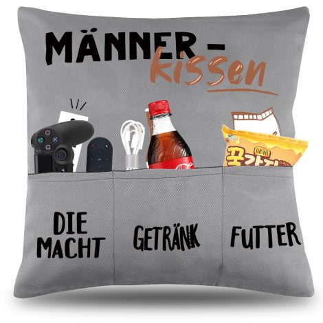 LIVESTN 45×45 cm Coole Männerkissen mit Taschen: Bier, Power und Knabbereien Dekokissenbezug für Papa. Perfektes Geschenk!