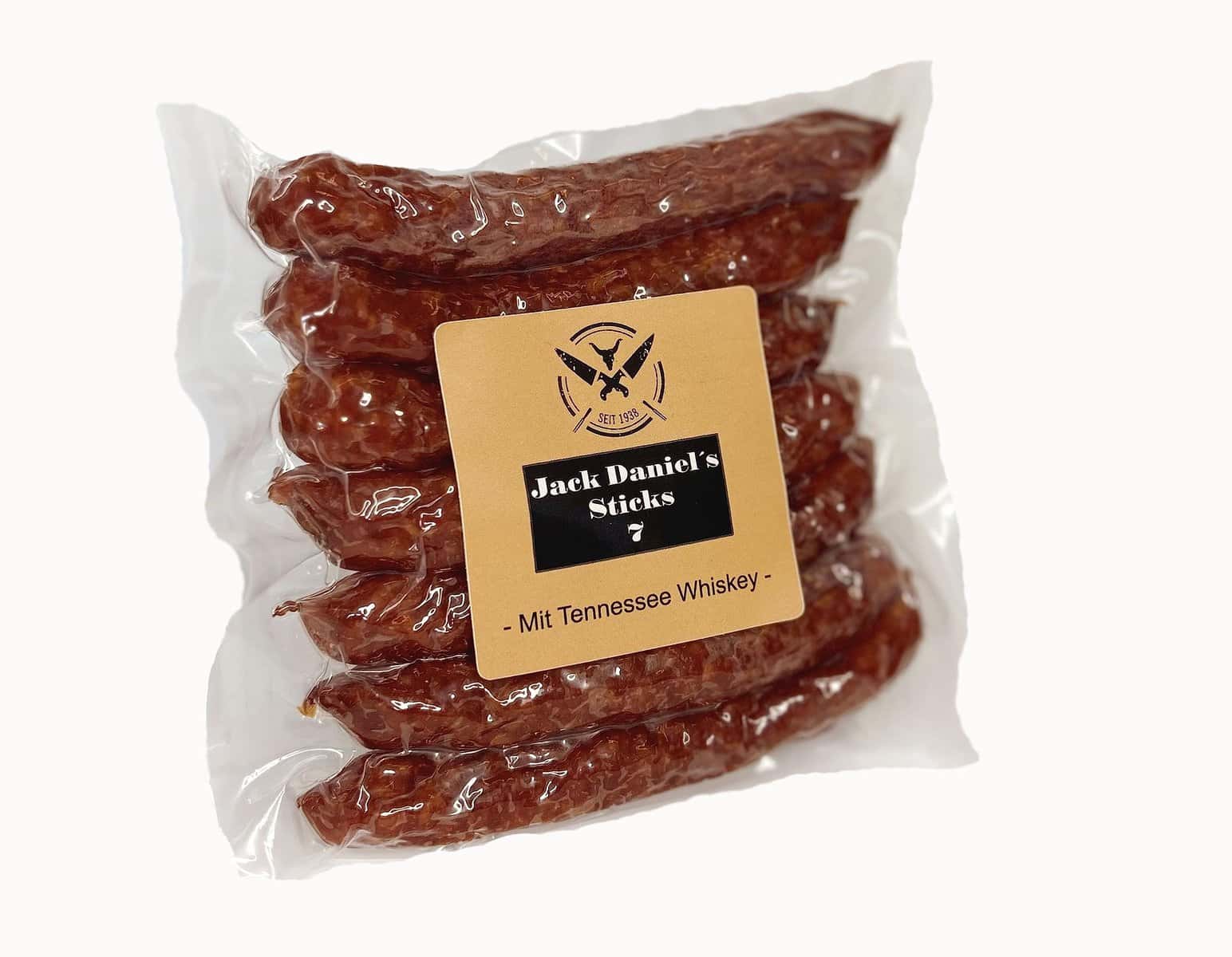 Original JACK DANIEL'S STICKS Whiskey Räucherwurst | Whiskey Salami | 180 Gramm 7 Stück | eigene Herstellung | Männergeschenk | Pfefferbeißer | Rauchpeitschen