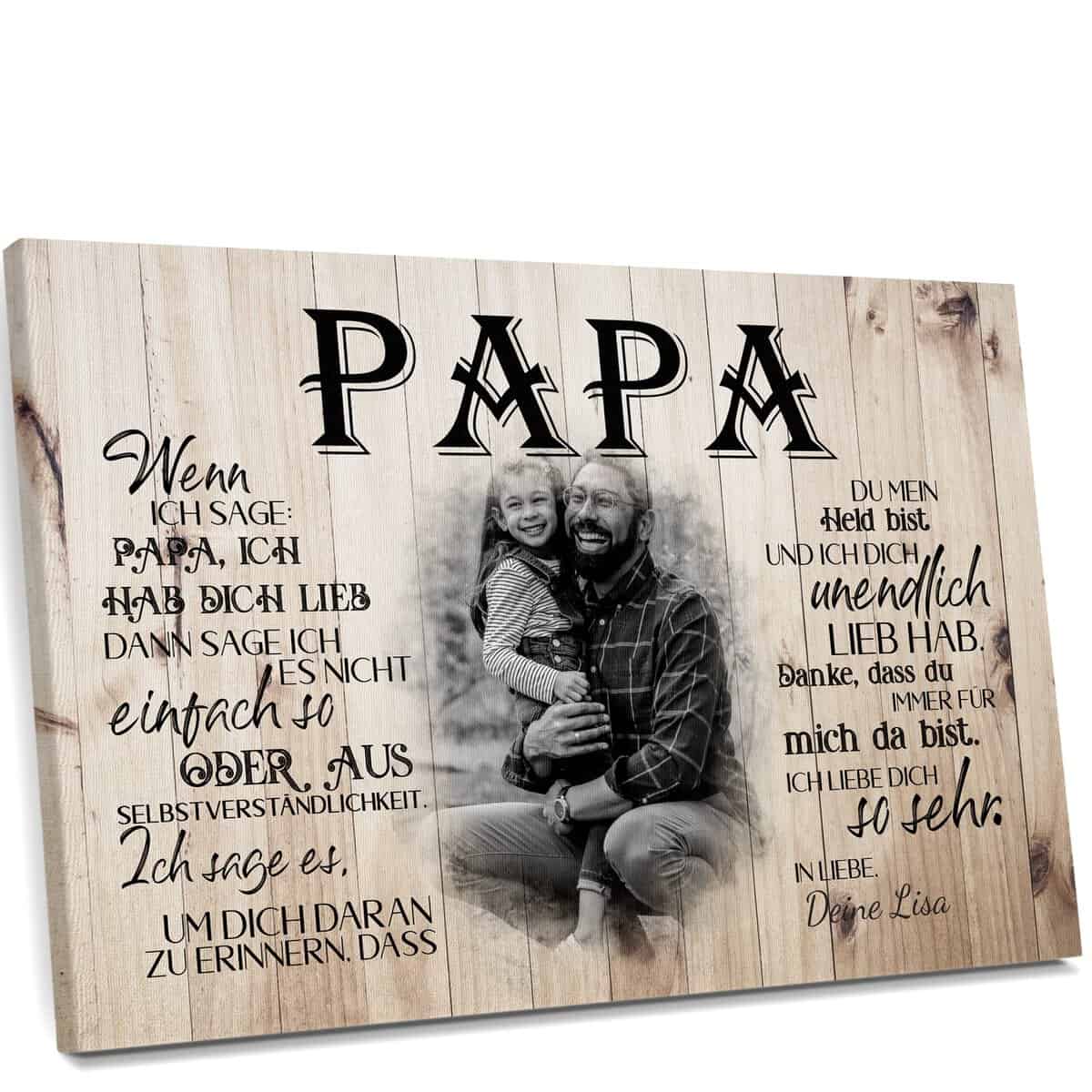 Love Faith Leinwand An unseren Papa 30 x 20 cm - Personalisiertes Wandbild im Querformat - Geschenk für Väter mit eigenem Foto