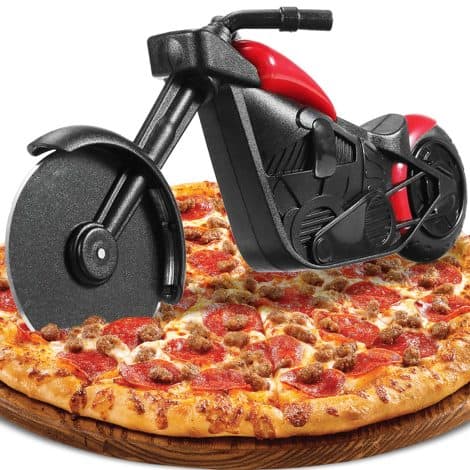 Motorrad Pizzaschneider, witziger Pizza Schneidroller. Pizza Cutter mit scharfem Rad & Ständer als kreatives Weihnachtsgeschenk. (Rot)