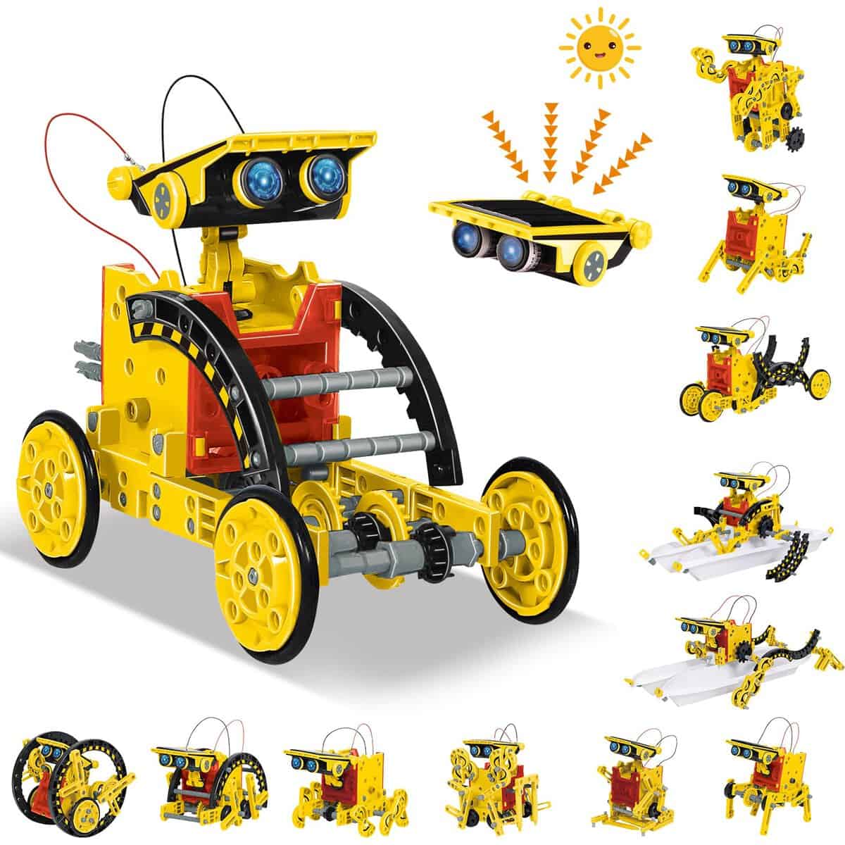 Solar Roboter Spielzeug für Kinder, 12-in-1 Solar Robot Kit DIY Bauspielzeug Experimente Spielzeug Bausatz Junge ab 8 9 10 11 12 13 Jahren (Gelb)