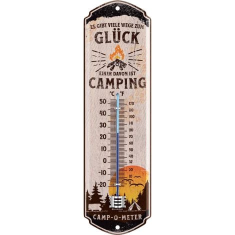 Lanolu Retro Campingschild THERMOTER – Lustige Geschenkidee für Wohnmobilfahrer, Vintage-Dekoration für Campingplatz, 8x28cm.