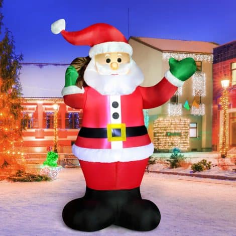 Joiedomi 6 FT Weihnachtsmann mit Geschenksack, aufblasbare Weihnachtsdekoration mit eingebauten LEDs für Garten, drinnen und draußen.