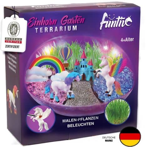 Einhorn-Terrarium-Set für Kinder mit bemalbaren Figuren, Regenbogen-Lichterketten, beleuchteten Garten-Pflanzen und Wissenschafts- und Bastelsets für Mädchen und Jungen.