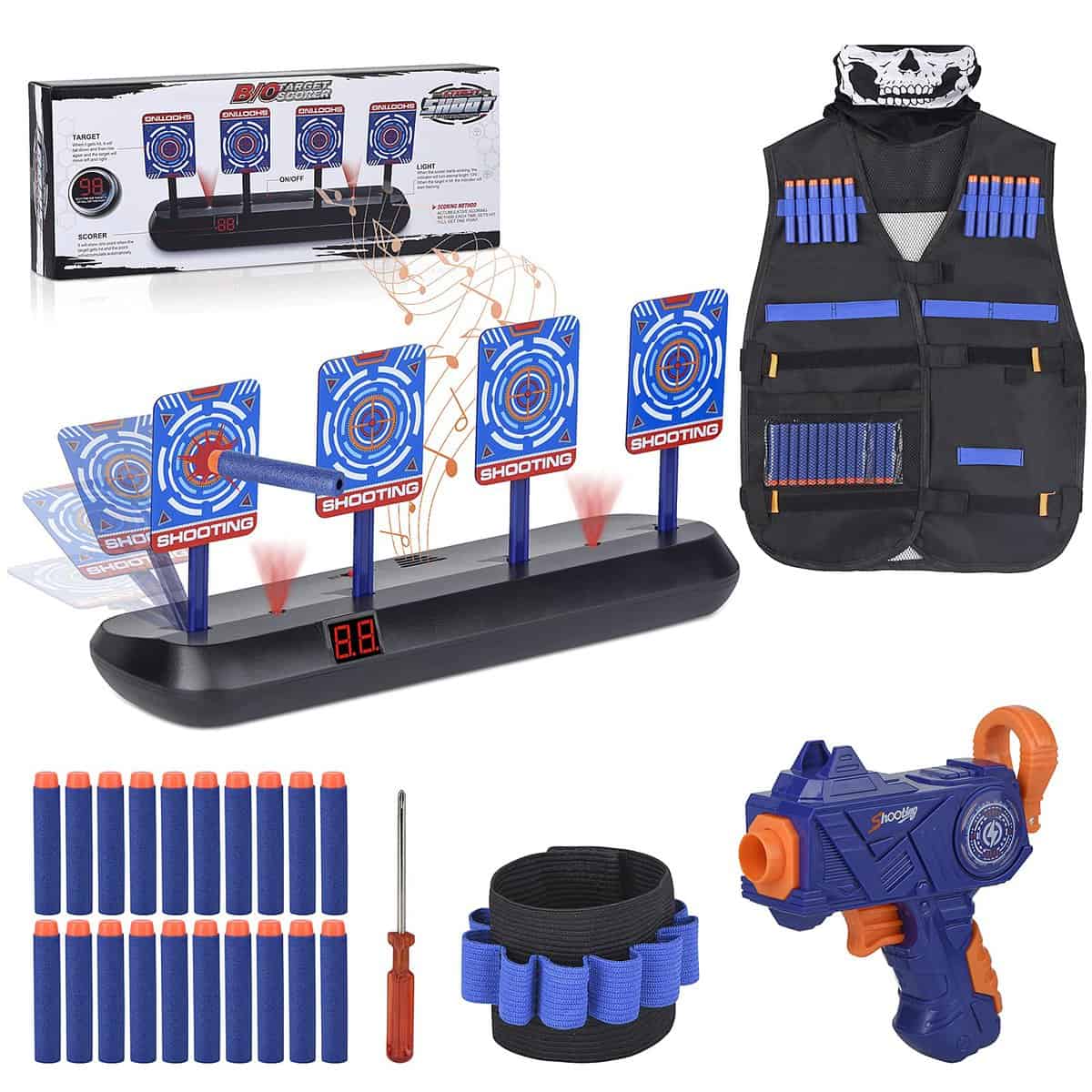 Zielscheibe für Nerf Pistole,Ziel mit Taktische Weste,1 Kinder Gewehr und 20 Darts Nerf Zubehör Set,Geschenke Spielzeug für 6 7 8 9 10 Jahre Kinder Junge Geburtstagsgeschenke