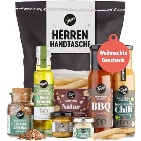 Gepp’s Feinkost Männer-Geschenkbox für Weihnachten mit Grill- und BBQ-Saucen, Texas BBQ Rub, heißem Chili-Senf.