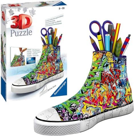 Ravensburger 3D Puzzle 12535 Sneaker Graffiti – Stiftehalter – 108 Teile – Organizer für Kinder ab 8 Jahren.