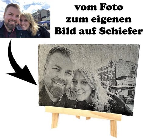 Individuelle Lasergravur: Dein Foto auf Schiefer. Persönliches Geschenk im 30 x 20 cm Format.