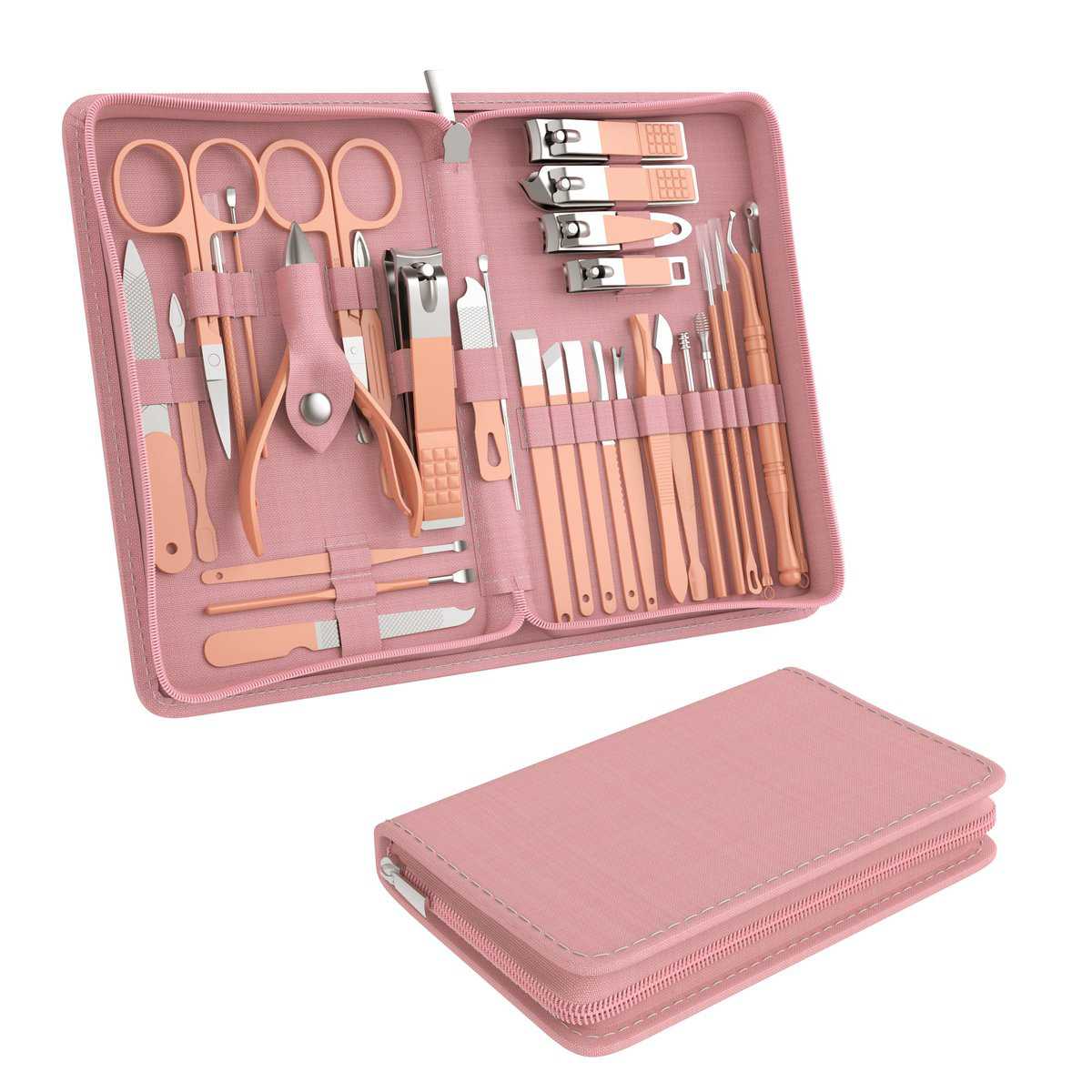 Tseoa Maniküre Set Persönliche Pflege, Nagelknipser Kit, Professionelle Nagelknipser Pediküre Set, Nagelwerkzeuge mit Luxuriösem Reiseetui, Geschenke für Männer Frauen Familie Freund, 31 Stück (Rosa)