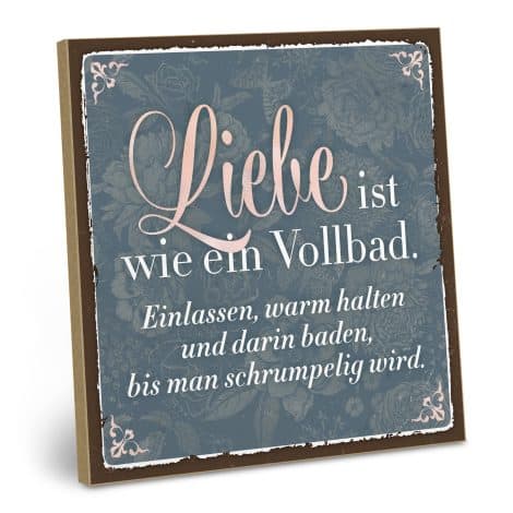 ARTFAVES® Holzschild mit Spruch – Liebe ist wie EIN Vollbad | Shabby Chic Vintage Schild | Deko Geschenk zum Thema Hochzeit, Valentinstag, Kennenlerntag, Verlobung | Größe: 19 x 19 cmARTFAVES® Holzschild: Liebe ist wie ein entspannendes Bad | Vintage Deko Geschenk für Hochzeit, Valentinstag, Kennenlerntag, Verlobung | 19 x 19 cm