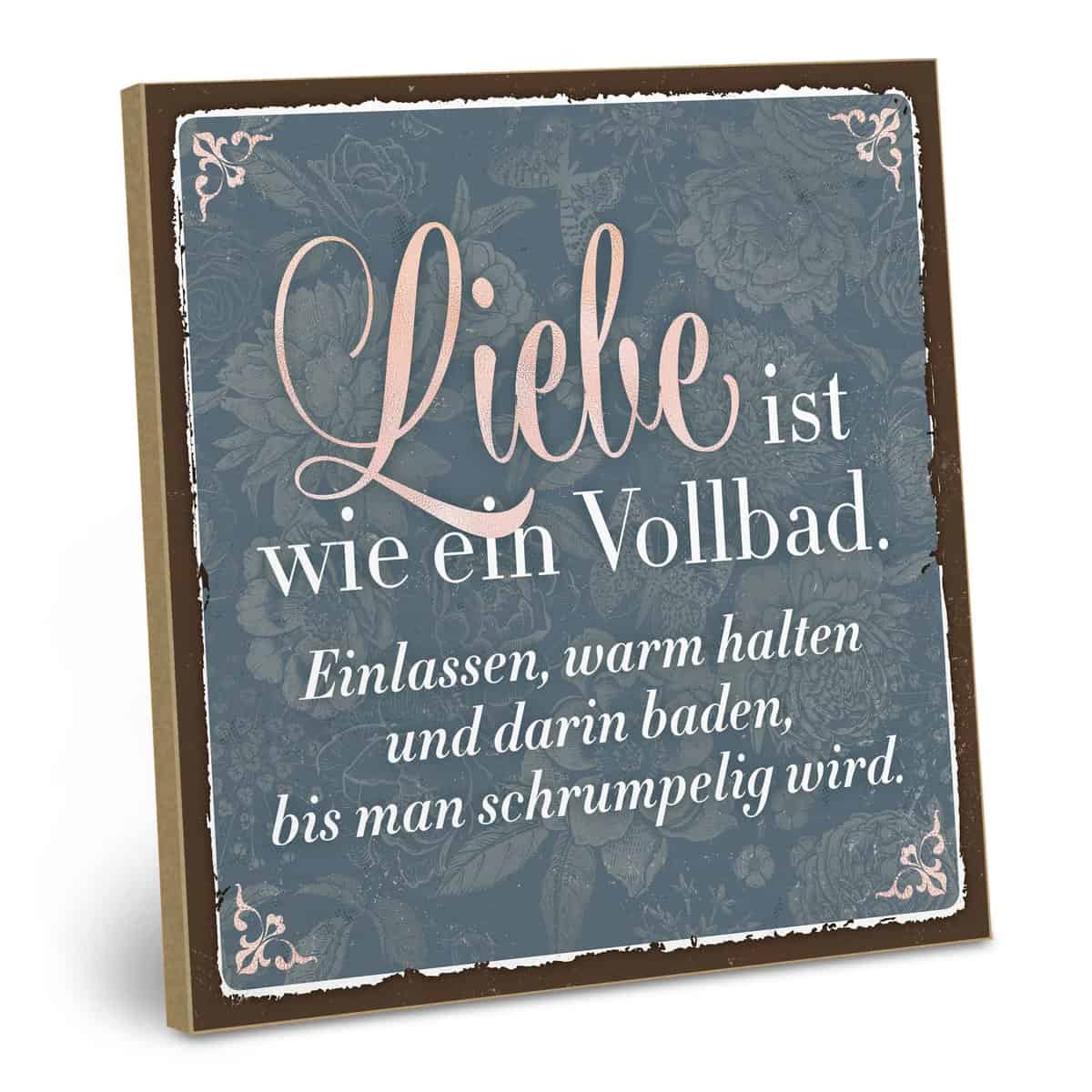 ARTFAVES® Holzschild mit Spruch - Liebe ist wie EIN Vollbad | Shabby Chic Vintage Schild | Deko Geschenk zum Thema Hochzeit, Valentinstag, Kennenlerntag, Verlobung | Größe: 19 x 19 cm