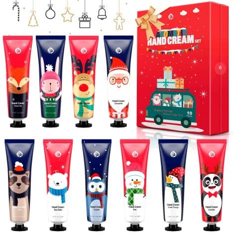 Handcreme Set mit 10 Mini-Größen, Pflanzenduft Handpflegecreme für trockene Hände, Geschenkset für Frauen und Männer, Weihnachten & Geburtstagsgeschenk.