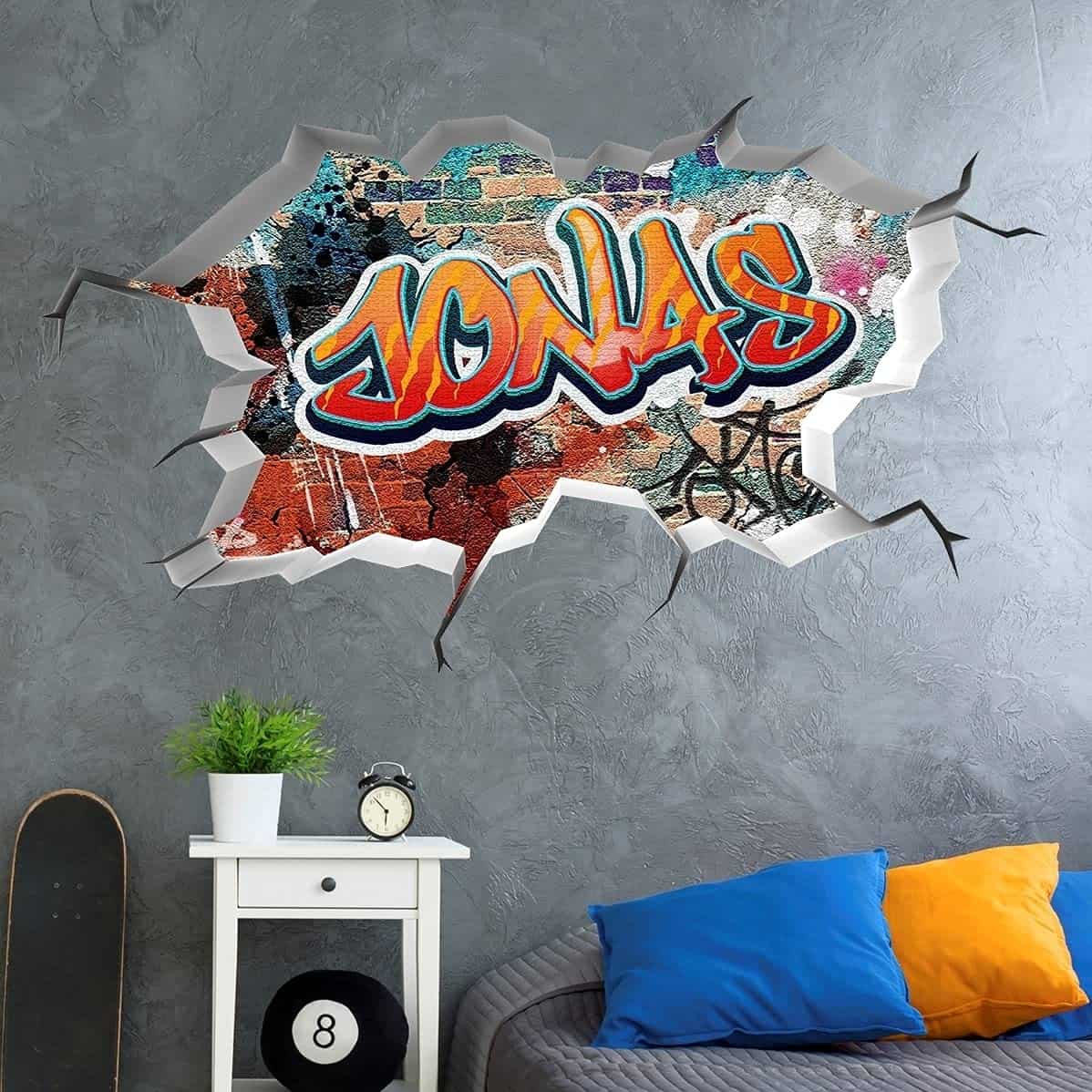 tjapalo®vr156 3D Wandtattoo Graffiti Name Wandaufkleber Kinderzimmer Junge wandtattoo Teenager Cool Wandtattoo Kinderzimmer Name, Größe: B50xH29cm