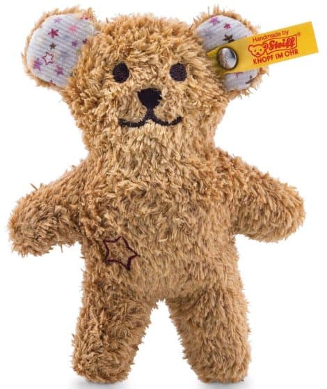 Steiff Miniknister Teddybär mit Rassel – 11 cm – Weiches waschbares Kuscheltier für Babys – Braun.