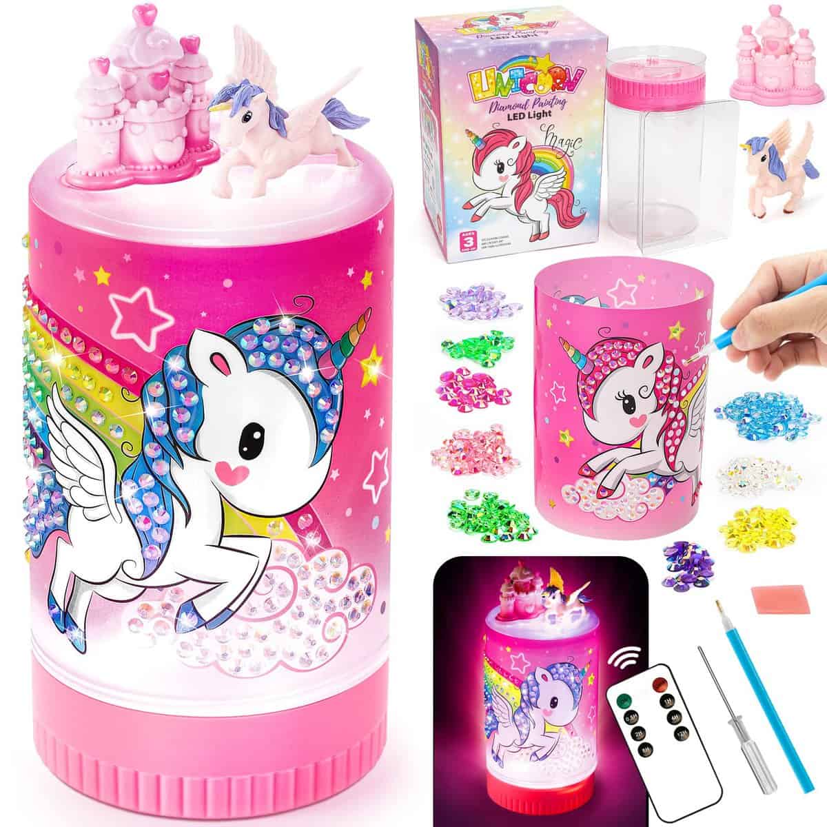 Spielzeug ab 4 5 6 7 8 9 Jahre Mädchen Kinder: Einhorn Geschenke für Mädchen 3-11 Jahr Diamond Painting Kit Bastelset Kinder Mädchen 6 7 8 9 10 Jahren Geburtstagsgeschenk DIY Nachtlicht Spielzeug