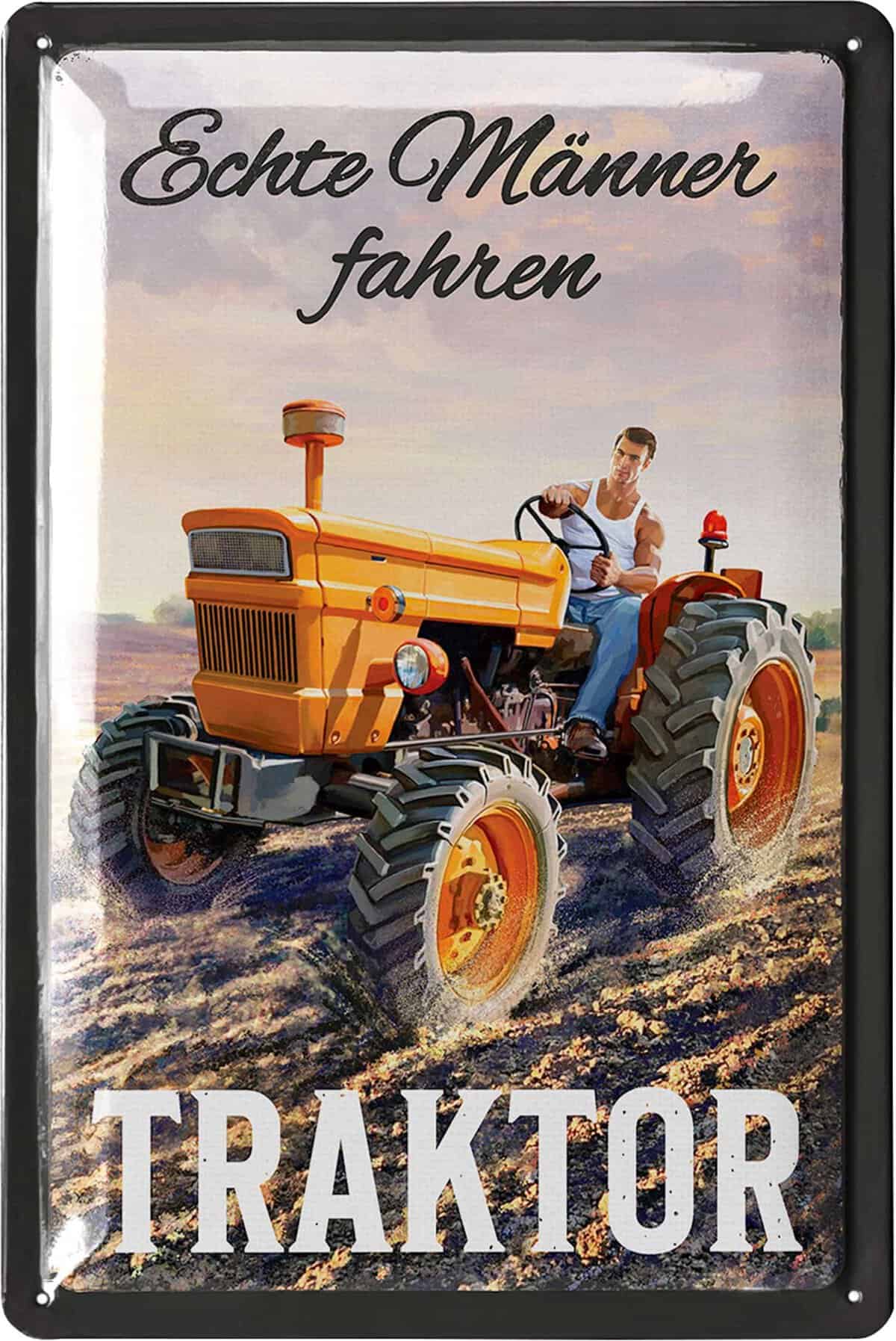 LANOLU Retro Blechschild ECHTE MÄNNER FAHREN TRAKTOR - lustiges Werkstatt-Schild für Männer - Metallschilder mit Sprüchen, KFZ Mechaniker Geschenk Vatertag, Deko vintage Metallschild 20x30cm