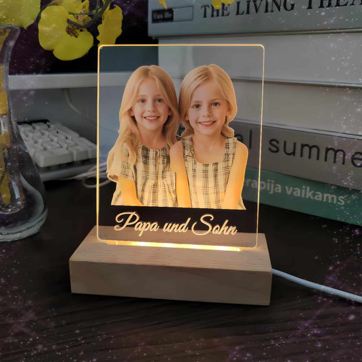 flowers Hua Personalisierte Geschenke 3d Foto Glas Lampe Fotogeschenke Bilder Personalisiertes Nachtlicht für Frauen Geschenk Weihnachten Valentinstag zum Jahrestag Geschenk(Stil 4)