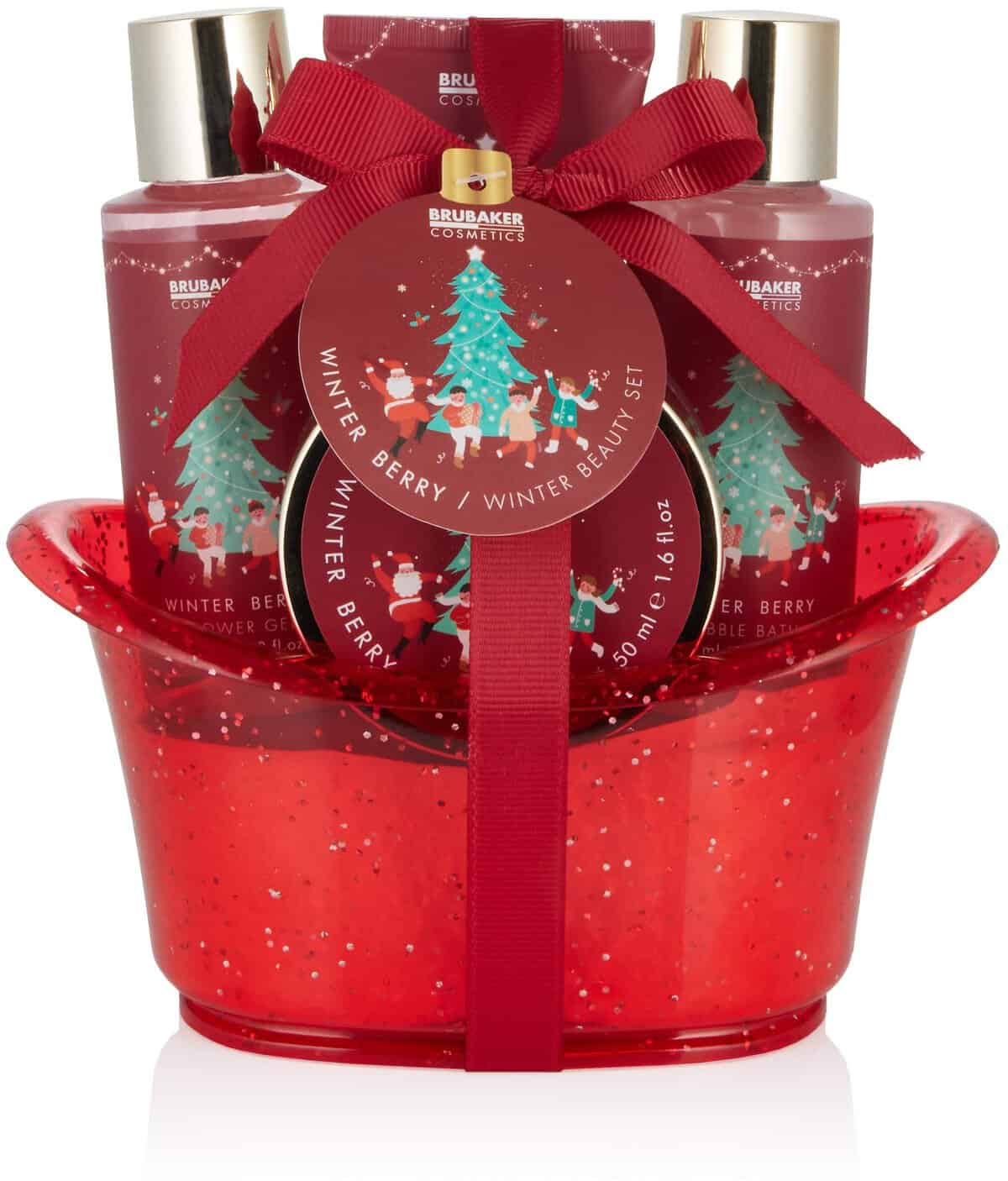 BRUBAKER Cosmetics Bade- und Dusch Geschenkset Winter Beeren Duft - 5-teiliges Pflegeset in dekorativer Wanne Weihnachten - Weihnachtsset für Frauen und Männer