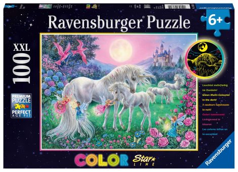 Ravensburger Kinderpuzzle – 13670 Einhörner bei Nacht – Einhorn-Leuchtpuzzle für Kinder ab 6 Jahren, 100 Teile, großformatig, glow-in-the-dark.