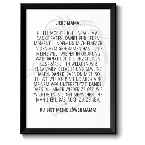 OWLBOOK Löwenmama – Bild im Rahmen A4 – Dankeschön Geschenke für Mama – Geburtstag oder Weihnachtsgeschenk für Mütter.