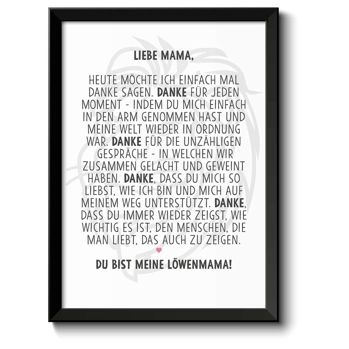 OWLBOOK Löwenmama - Bild im Rahmen A4 - Dankeschön Geschenke für Mama Geschenk Geburtstagsgeschenk für Mama Weihnachtsgeschenke für Mama Mutter Geschenk Geburtstag Weihnachten