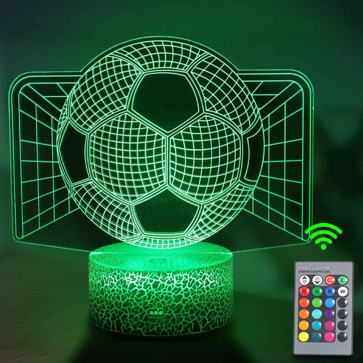 JOLLYEEP Fußball Nachtlicht für Kinder, 3D Illusion Lampe Kinderzimmer LED Licht, Fernbedienung 16 Farbwechsel Dimmbar, Geburtstag Weihnachtsgeschenke für Mädchen Junge Wohnzimmer Schlafzimmer Dekor