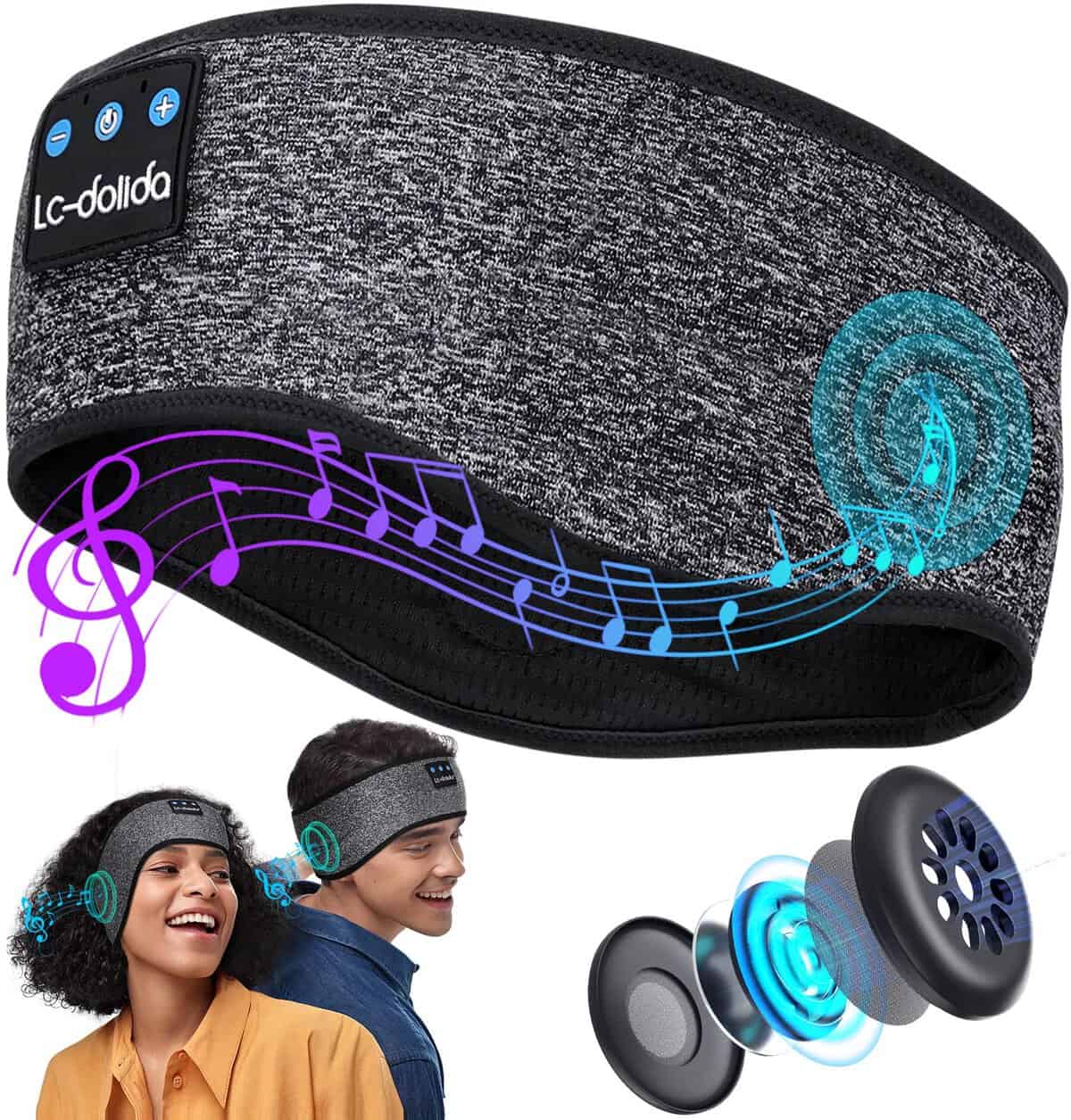 LC-dolida Schlafkopfhörer Bluetooth Stirnband Sportskopfhörer, Schlafen Zum Kopfhörer Stirnband Schlafmaske Sport-Kopfhörer Leichte Schlafstirnband mit HiFi-Stereo,Geschenke für Männer Frauen