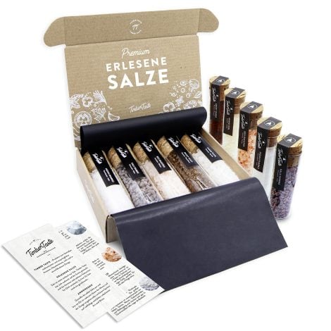 TIMBER TASTE® Luxus Salz Gewürze Set für Frauen & Männer – 5 exquisite Salze weltweit – Weihnachtsgeschenk für Eltern – Perfektes Salz Gewürze Präsent