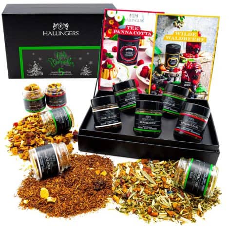 Hallingers Weihnachts-Tee-Geschenk-Set mit 5 Sorten (50g) – Frohe Weihnachten GREEN (Set) – perfekt für Weihnachten 2023.