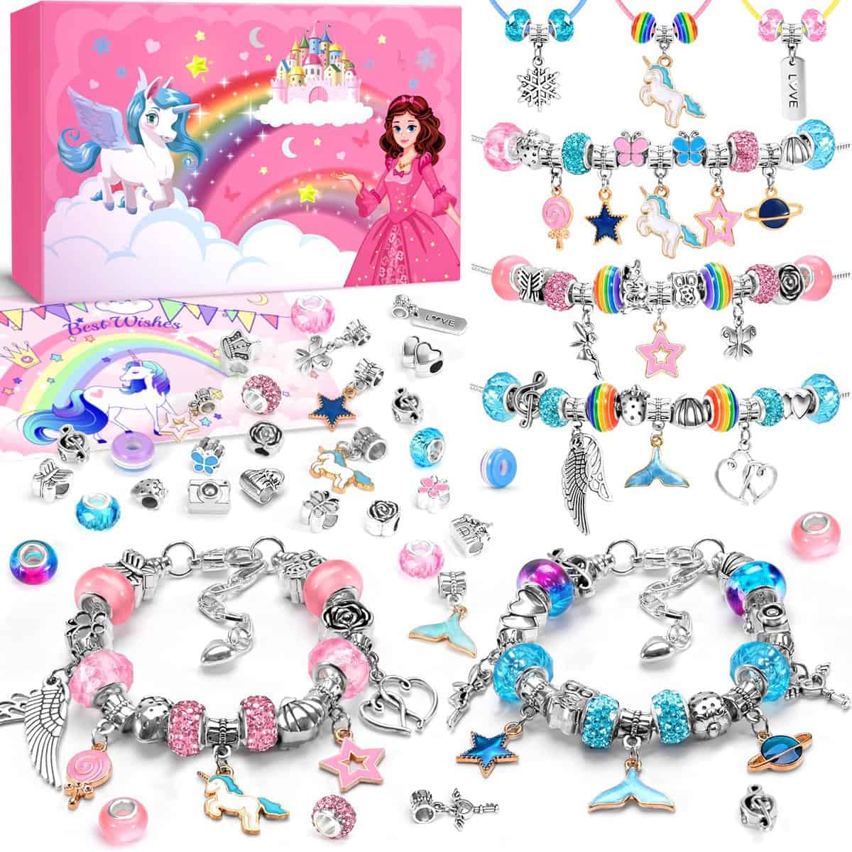 Einhorn Geschenke für Mädchen, Schmuck Basteln Mädchen Bastelset Kinder ab 6 Jahre, Spielzeug ab 5-12 Jahre Armbänder Selber Machen, Weihnachtsgeschenke für Kinder Adventskalender Füllung Mädchen