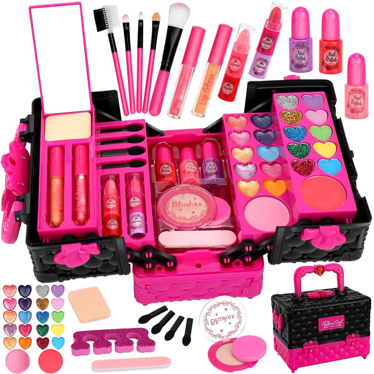 Flybay Kinderschminke Set Mädchen, Kinder Schminkkoffer Mädchen Spielzeug, Waschbar Kinder Schminkset Mädchen Make Up Set, Weihnachts Geburtstags Geschenke für Mädchen 4 5 6 7 8 9 10 11 12 Jahre