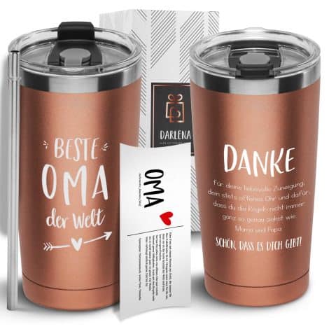 Darlena Isolierbecher für die beste Oma | Geschenk für Oma, Geburtstag, Muttertag oder Weihnachten | Becher to go mit lustigem Spruch | 500 ml