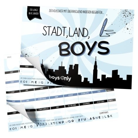 Jungs aus Stadt und Land – Cooler Spielblock für Übernachtsungspartys, ideal als Geschenk für Teenager. (50 Seiten)