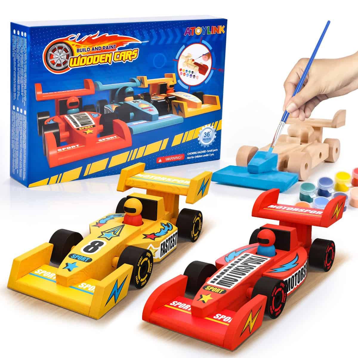 Atoylink 3 Stück Rennauto Bausatz Kinder Holz Auto Bastelset Kinder Auto zum Bemalen und Basteln Holzbastelset Kreativ Spielzeug Geschenk für Kinder Jungen 5 6 7 8 9 10 Jahren