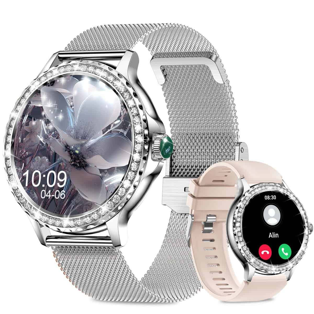 Fitonus Smartwatch Damen mit Telefonfunktion 1,3" HD Touchscreen, IP68 Fitnessuhr mit Menstruationszyklus, 110+ Sport, Herzfrequenz, Schlafmonitor, Smart Watch für iOS Android Frauen Geschenk