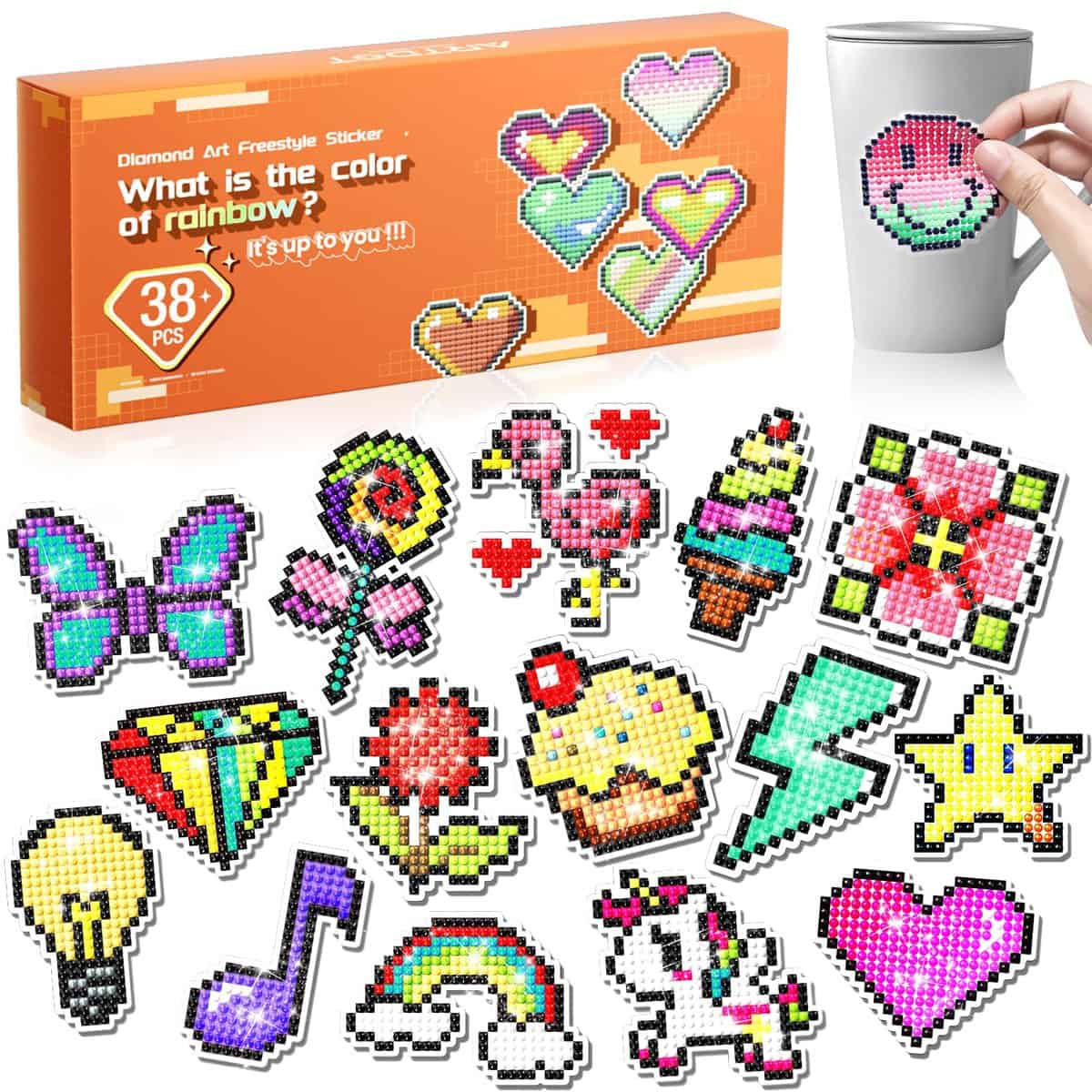 ARTDOT Diamond Painting Bastelset Kinder ab 6 jahre, 38 Stück Diamond Painting Sticker Set, Weihnachten Geschenke für Mädchen Jungen 6 7 8 9 10 11 12 Jahre