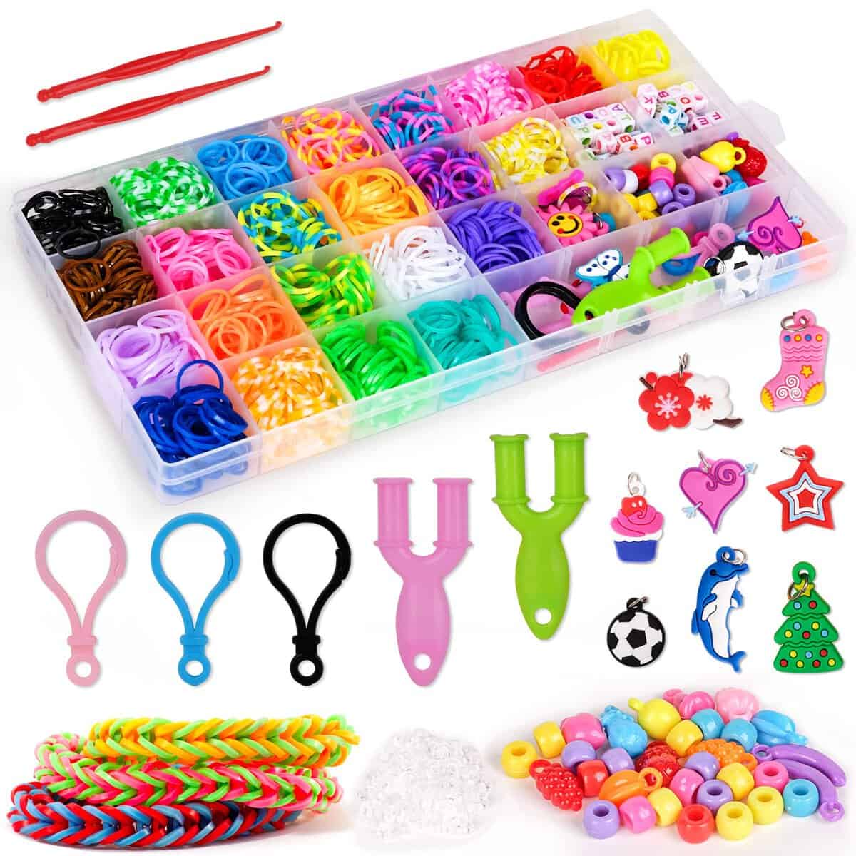 Loom Bänder Set 6 7 8 9 Jahr Mädchen Kinder Geschenk, Loops Gummis DIY Armbander Basteln Mädchen 8 9 10 11 12 Jahre Selber Machen Spielzeug Loombänder Kasten Set 6-12 Jahr Kinder Geburtstag Geschenk