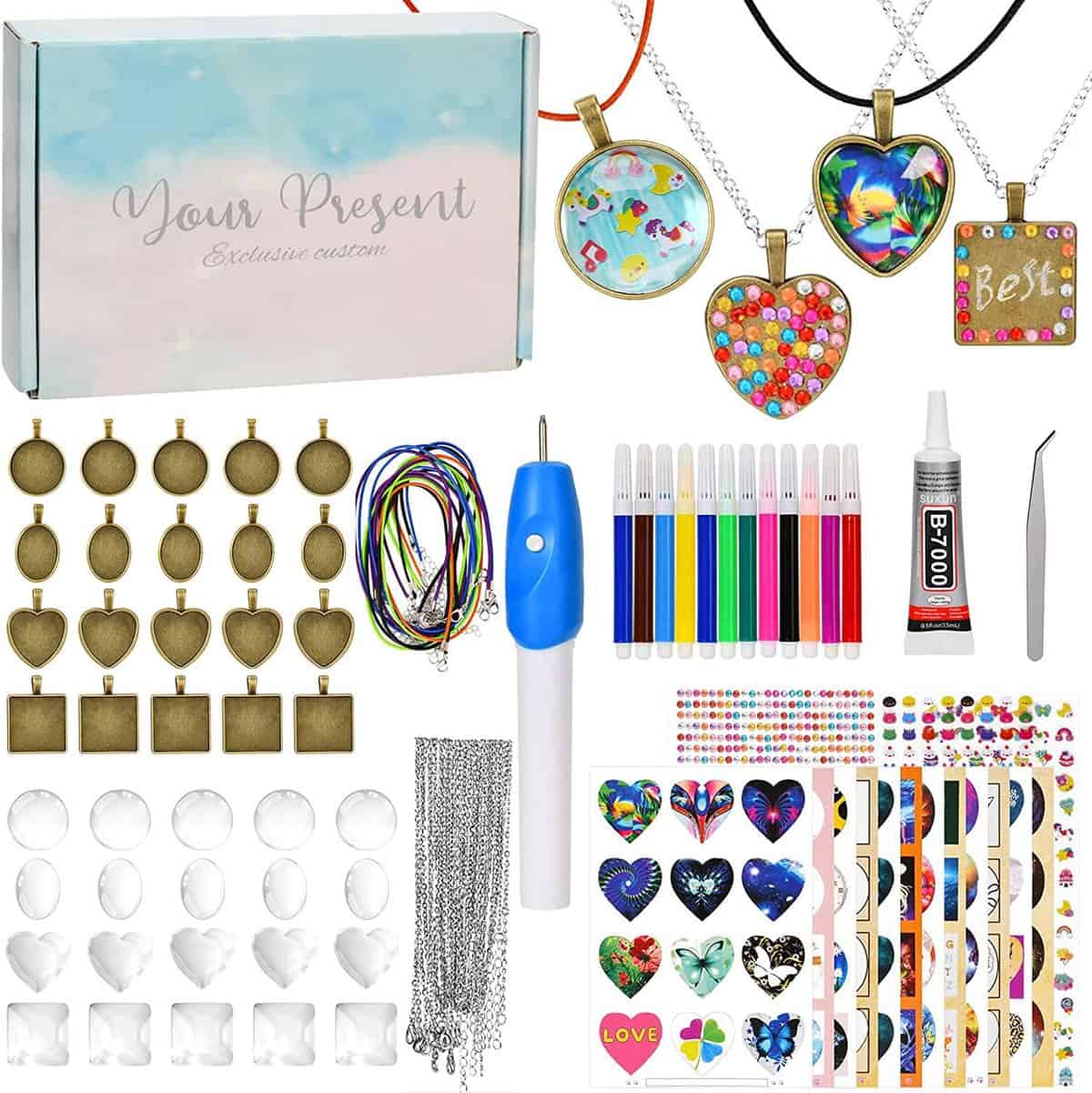 johgee Mädchen Geschenke 5-13 Jahre, Ketten Selber Machen Kinder Schmuck Basteln Set mit Batteriebetriebenen Gravierer, Ostergeschenke, Weihnachten Mädchen 5 6 7 8 9 10 11 Jahre