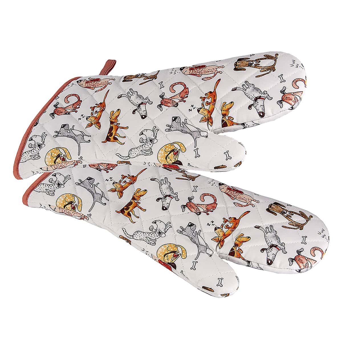 SPOTTED DOG GIFT COMPANY - Backhandschuhe Hitzebestaendig, Topfhandschuhe Ofenhandschuhe Lang mit Lustige Hund Motiv, Geschenk für Frauen Damen und Männer